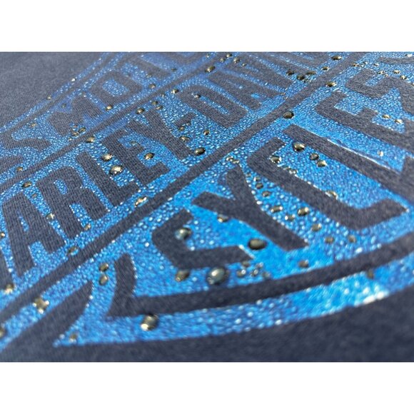 2003 Harley Davidson Las Vegas T-Shirt Blue Size L Bar Shield  Chrome USA - Picture 3 of 12